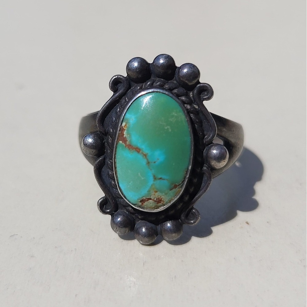 Vintage 925 Sterling Silver Turquoise Ring Size 5 Oval Stone Southwest